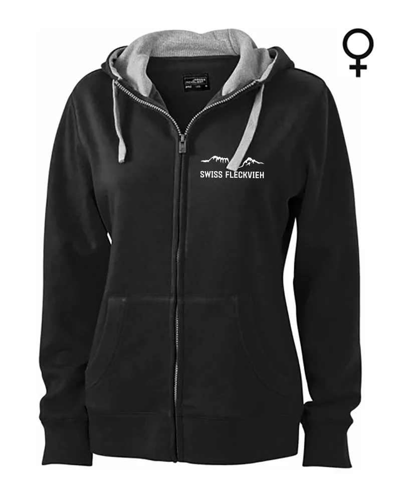 Swiss Fleckvieh Zip-Hoodie Damen, bestickt