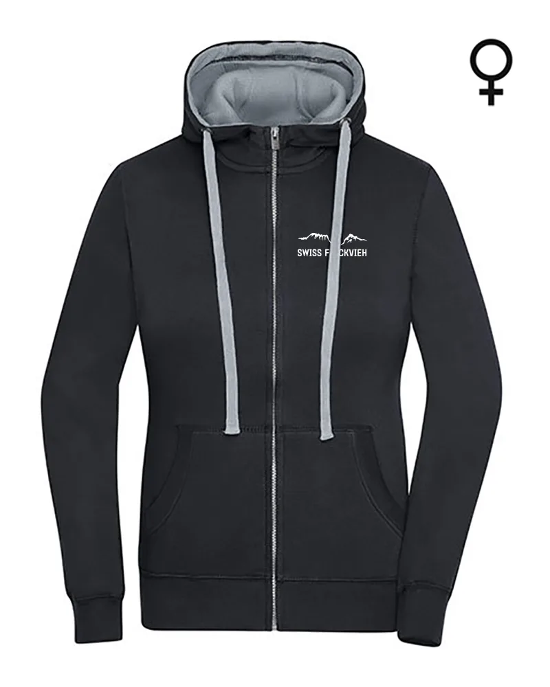 Swiss Fleckvieh Zip-Hoodie Damen, bestickt